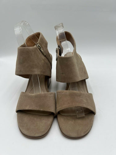 Isola Taupe Suede Block Heel Sandals Open Toe Side Zip Womens Size 9