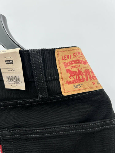 Levi's 505 Regular Straight Jeans Black Stretch Cotton Straight NWT - Size 40x34