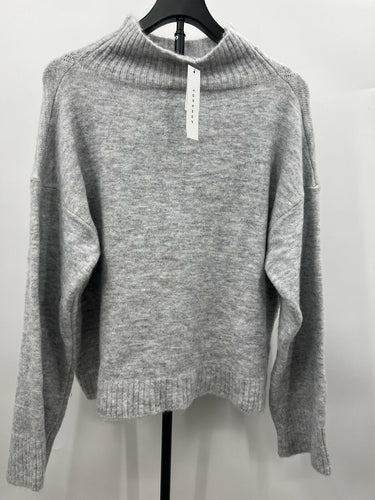 Topshop Sweater Gray Mock Neck Oversized Fuzzy Knit Drop Shoulder 12 Topshop