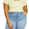 BP. Pointelle Rib Crop Henley, Yellow Lemonade Size 1X BP.