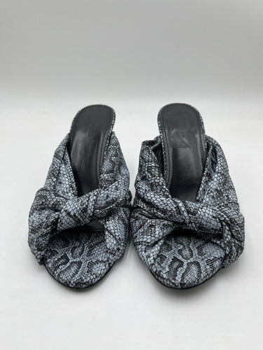 Balenciaga Drapy knot-front slide heels in blue snakeskin leather Print Size 36