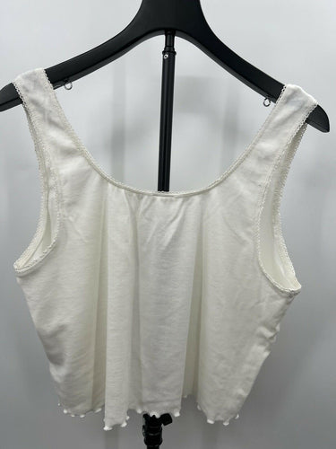 Abound White Ribbed Tank Top Lace Trim Lettuce Hem Cropped - XS