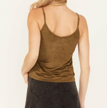 NWOT SHYANNE WOMEN'S CROCHET LACE FAUX SUEDE CAMI TOP Brown Size M Shyanne