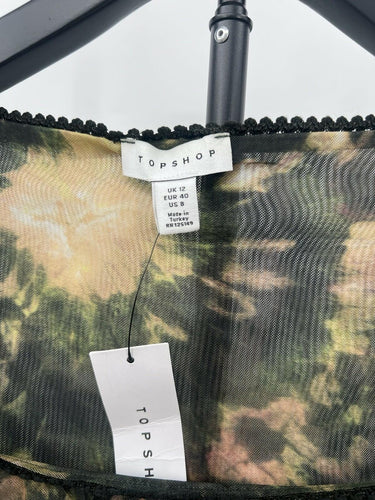 Topshop Mesh Dress Tie Dye Green Square Neck Long Sleeve Mini Lined NWT - Size 8