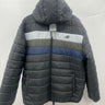 New Balance Jacket Mens Black Puffer Hooded Colorblock Stripe Gray Navy Warm L New Balance