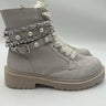 Sugar Kade Ivory Text Emboss Pearl Chain Combat Boots Womens 10 Sugar