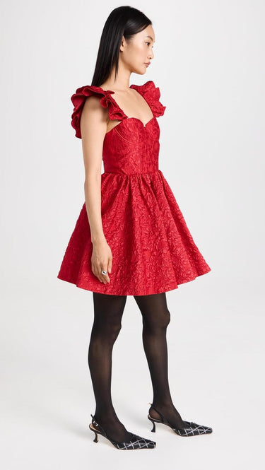 alice + olivia Women's Bina Ruffle Sleeve Mini Dress, Perfect Ruby, Red, 10