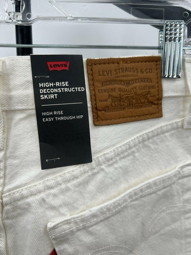 Levi's High Rise Deconstructed Skirt White Denim Frayed Hem 27 Levi's