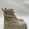 Women’s Prada Monolith Combat Lace Up Mid Calf Boots Beige Leather Size 37.5 PRADA