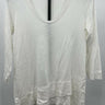 Lilla P White Pima Cotton U Neck 3/4 Sleeve Top Asymmetric Hem Tunic Size XS Lilla P
