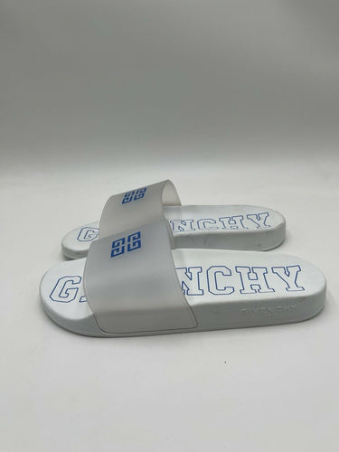 Givenchy Game Day Logo Pool Slides in white with a blue logo Size 41