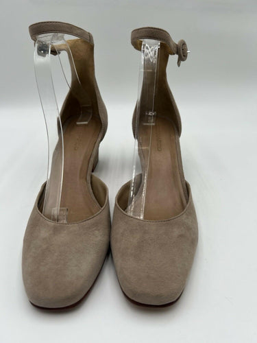 BERNARDO Womens Suede Heels Taupe Beige Ankle Strap Block Heel Size 9.5M