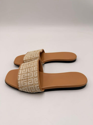 Givenchy 4G raffia Canvas Strap Flat Mule Sandals Size 35.5