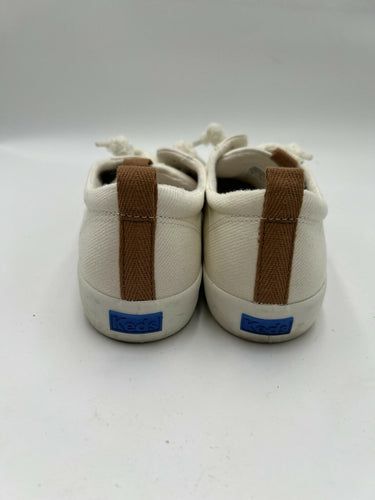 Keds Kickback Canvas Sneakers White Fuzzy Laces Pull Tabs Womens Size 8