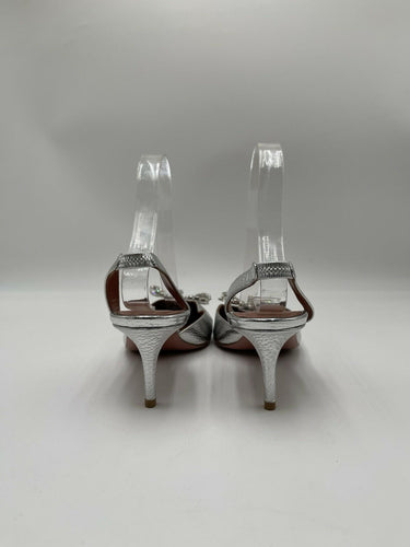Amina Muaddi Rosie 60 slingback pumps in silver crystal bow Heels Size 37.5