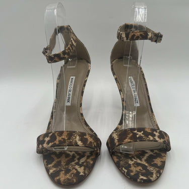 Manolo Blahnik CHAOS Leopard Print Canvas Open Toe Ankle Strap High Heels 39.5 Manolo Blahnik