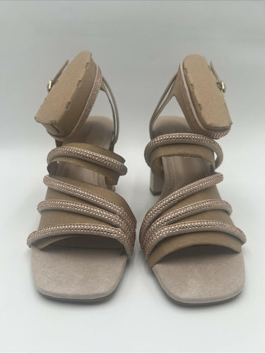 Kelly & Katie CADENE Taupe Fabric Square Toe Strappy Rhinestone Sandals, 9M Kelly