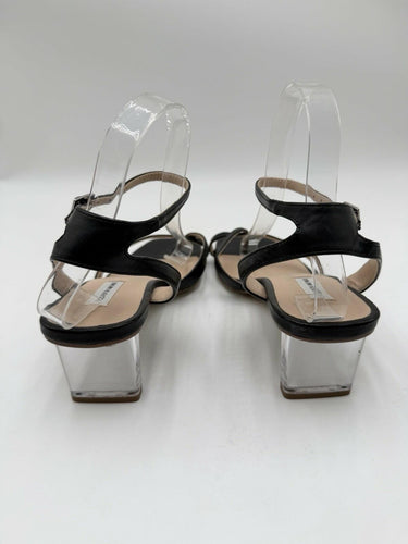 Women’s Saks Fifth Avenue Black Leather slingback Clear Heels sandals Size 8.5M