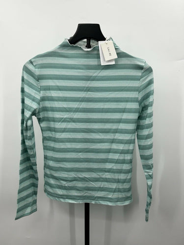 Cali Be teal and green striped ribbed mock neck long-sleeve top Woman’s Size L Cali