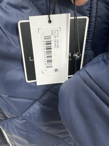 Laundry by Shelli Segal Jacket Quilted Hooded Petrol Blue Puffer L Laundry by Shelli Segal