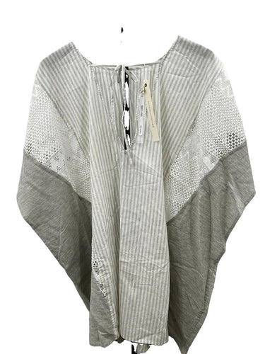 Jonathan Simkhai Woman’s grey/white striped poncho top Crochet Lace Panel Size S Lace