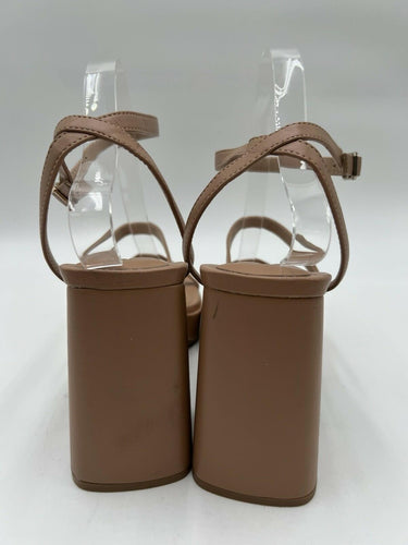 BCBGeneration Galana Tan Strappy Platform Block Heels Womens Size 8.5