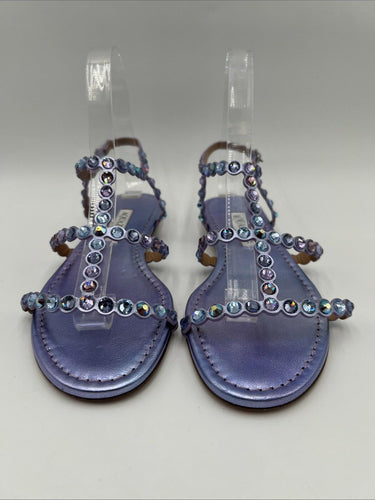 Aquazzura Tequila flat sandal in metallic lavender leather Size 35.5 Aquazzura
