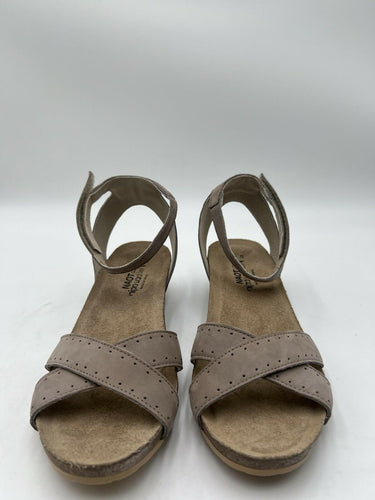 Naot Wand Taupe Nubuck Cork Wedge Sandal Womens Ankle Strap Size 9 Naot
