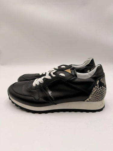 Cavalli Class Black leather Low Top Lace sneakers snakeskin-embossed Size 43.5