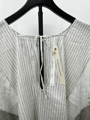 Jonathan Simkhai Woman’s grey/white striped poncho top Crochet Lace Panel Size S Lace