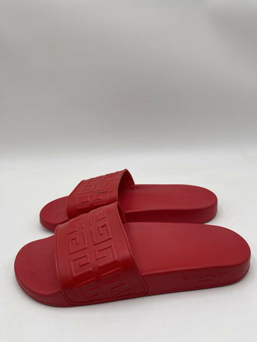 Men’s GIVENCHY 4G Pool Logo Slide Leather Sandals Red Size 41