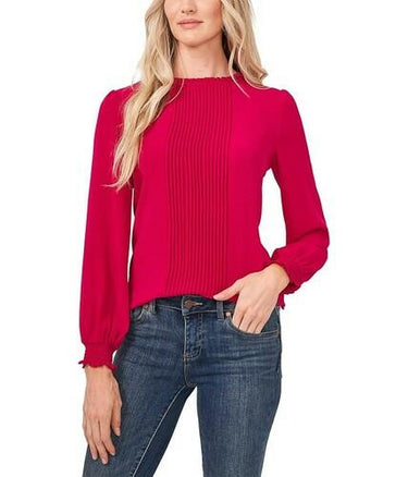 CeCe Pintucked Smocked Cuff Chiffon Top in Plumeria, Size X-Small CeCe