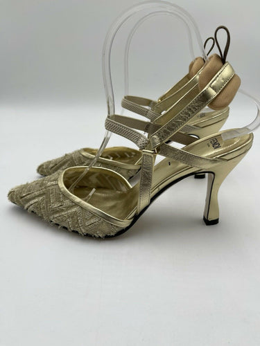 Women’s Fendi Colibrì slingback pumps in a gold, frayed mesh finish Size 37