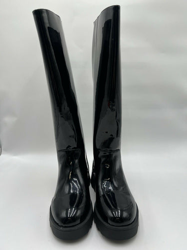 Aerosoles Slalom Black Patent Knee High Lug Boots Womens Size 8 M