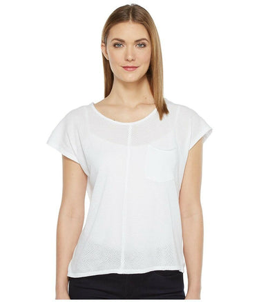 Mod-o-doc - Cotton Mesh Cap Sleeve Pocket Tee (White) Women's T Shirt Size L