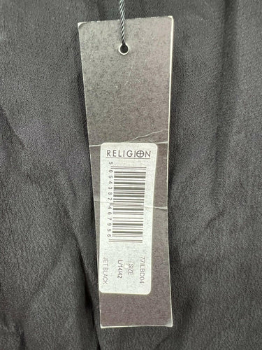 Religion Womens Jet Black Beaded Embroidered Tunic Dress Tassel Top NWT - Size L