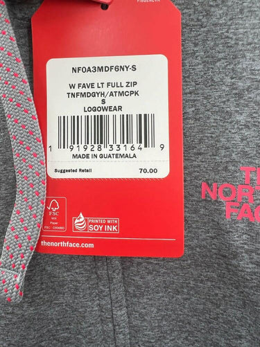 NWT THE NORTH FACE Women Fave Lite LFC Full Zip Grey Heather Atomic Pink Size S The North Face