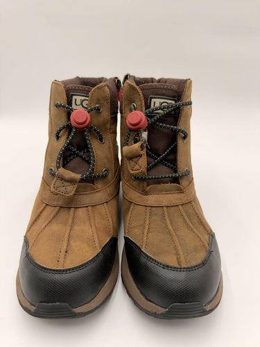 UGG Women’s Brown Leather Duck Boots Fleece Lined Lace Up Winter Size 5