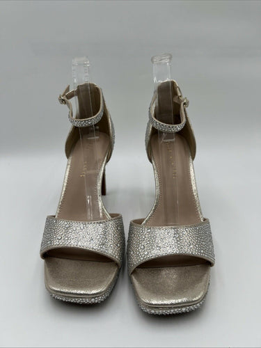 NWOB Kelly & Katie DAHLIA Shimmer Studded Fabric Ankle Strap Heeled Sandals 9 M Kelly