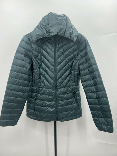 32 Degrees Heat Packable Puffer Jacket Hooded Chevron Quilted Green - S NWT