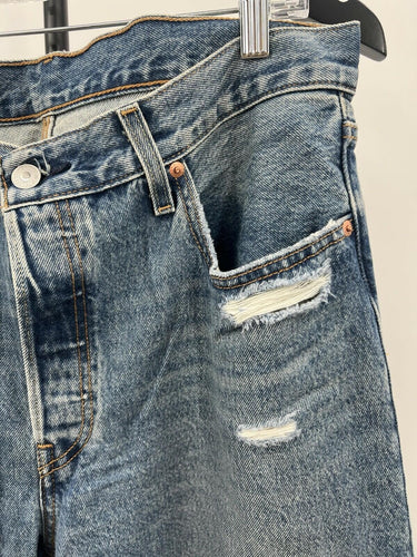 Levis 501 90s Jeans Womens Distressed Ripped Light Wash Button Fly Denim W32 L30 Levi's