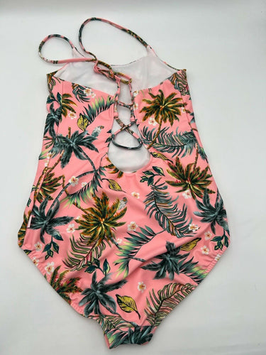 Seafolly Pink Palm Tropical Print One Piece Swimsuit One Shoulder - Size 16