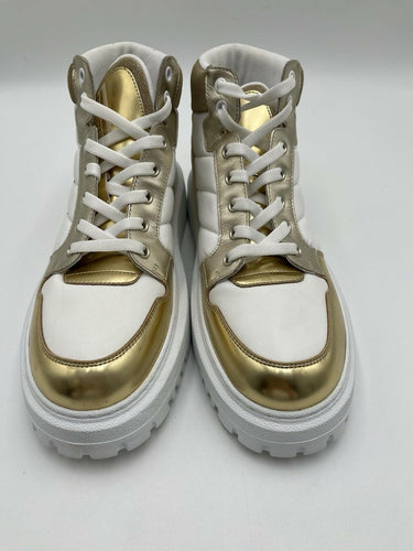 Christian Dior D-Player high-top sneaker white/gold metallic leather Size 39 Dior