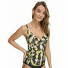 DKNY Womens Twist-Front Tankini To Fluro Yellow Multi Smudged Ab M DKNY