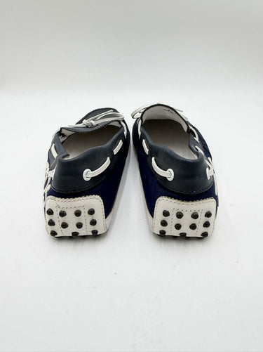 TOD’S Navy/White Leather/Suede Round Toe Slip On Driving Loafers Size UK 6.5