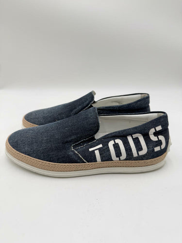 Men’s TOD’S Denim Logo Round Toe Slip On Espadrille Sneakers, Size 7 UK