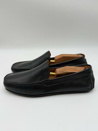 Men's BOSS Black Grady Grain Leather Slip On Moccasins, Size 44