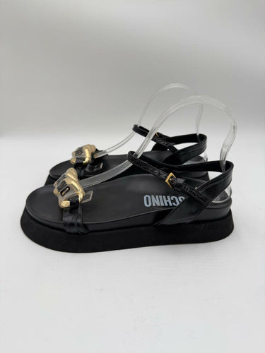 Moschino Black Leather Open Toe Embellished Ankle Strap Sandals, Size 38