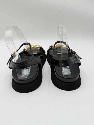 Moschino Black Leather Open Toe Embellished Ankle Strap Sandals, Size 38