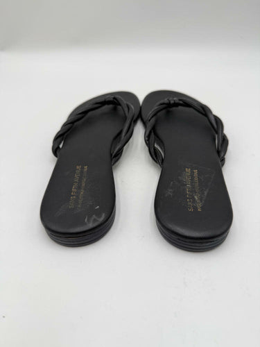 Saks Fifth Avenue black leather braid strap thong sandals Size 9